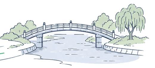 橋のかかった川辺のイラスト